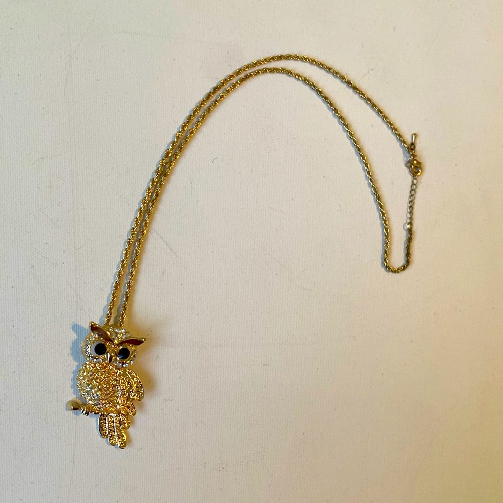 Gold plated long owl pendant chain necklace adjustable - Picture 3 of 7